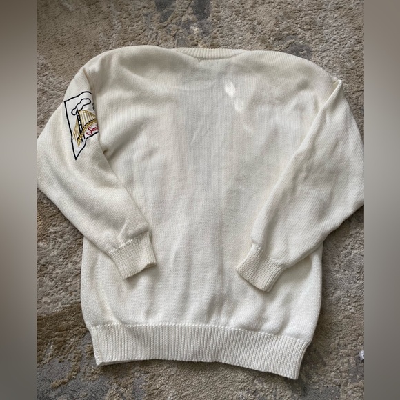 Vintage 90s IB Diffusion White Knit Lined Cardigan Sweater Embroidered Patches S - Picture 6 of 9